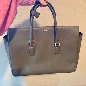 Henri Bendel Gray Saffiano Leather Satchel Tote Turnlock Bag